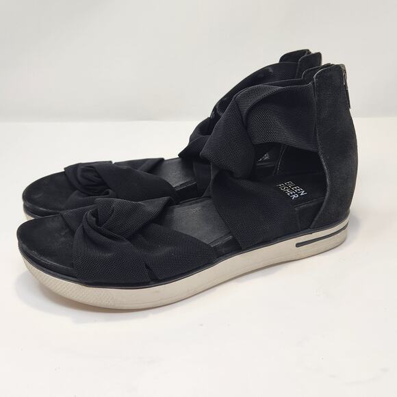 Eileen Fisher Women Zanya Sneaker Sandal Size 6.5 Black Mesh Leather Zipper - Picture 5 of 9